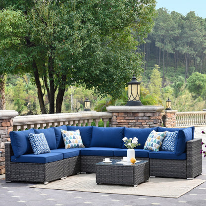 OVIOS Deep Seat Wicker 7-piece Sectional Set
