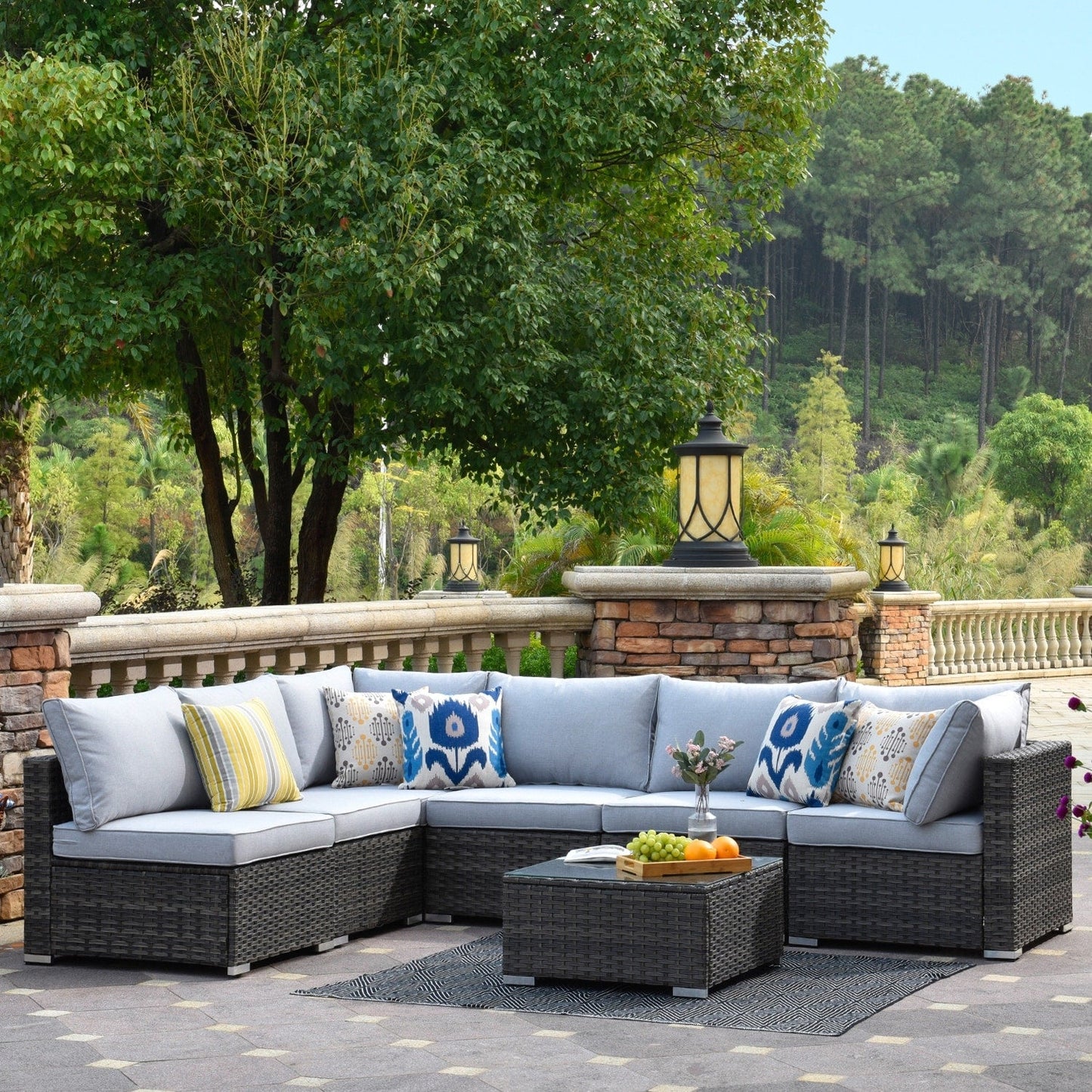 OVIOS Deep Seat Wicker 7-piece Sectional Set