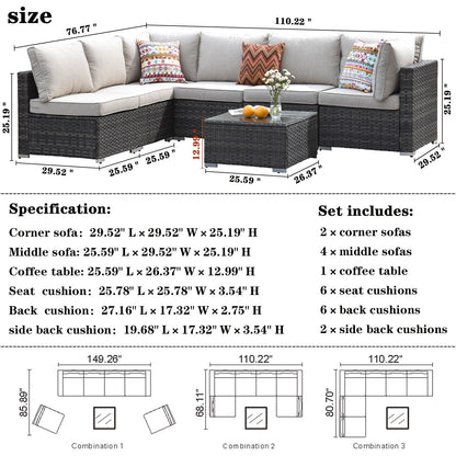 OVIOS Deep Seat Wicker 7-piece Sectional Set