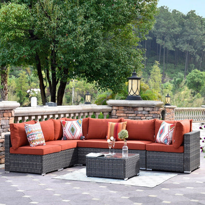 OVIOS Deep Seat Wicker 7-piece Sectional Set