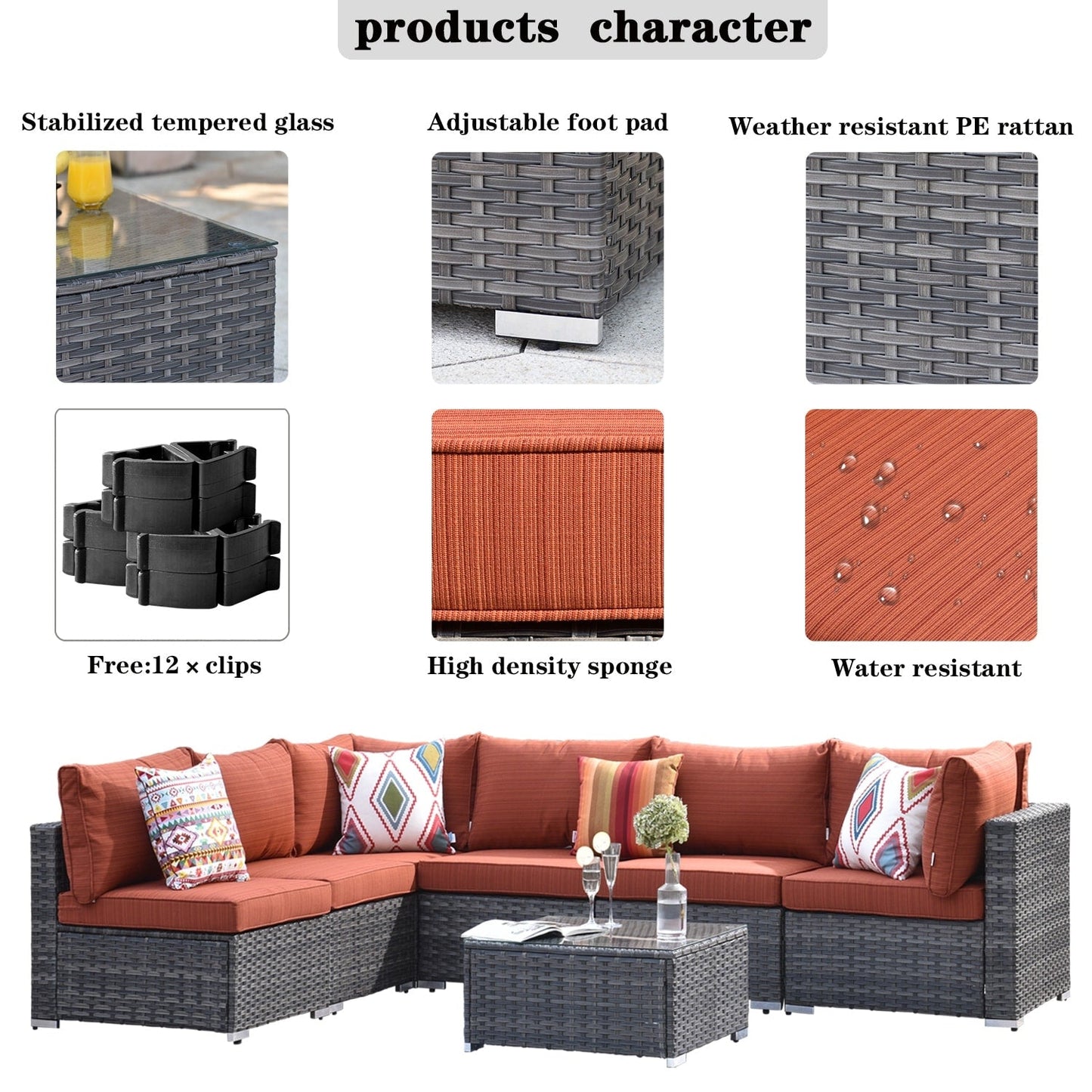 OVIOS Deep Seat Wicker 7-piece Sectional Set