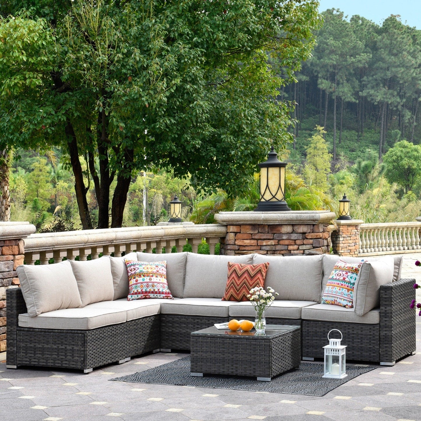 OVIOS Deep Seat Wicker 7-piece Sectional Set
