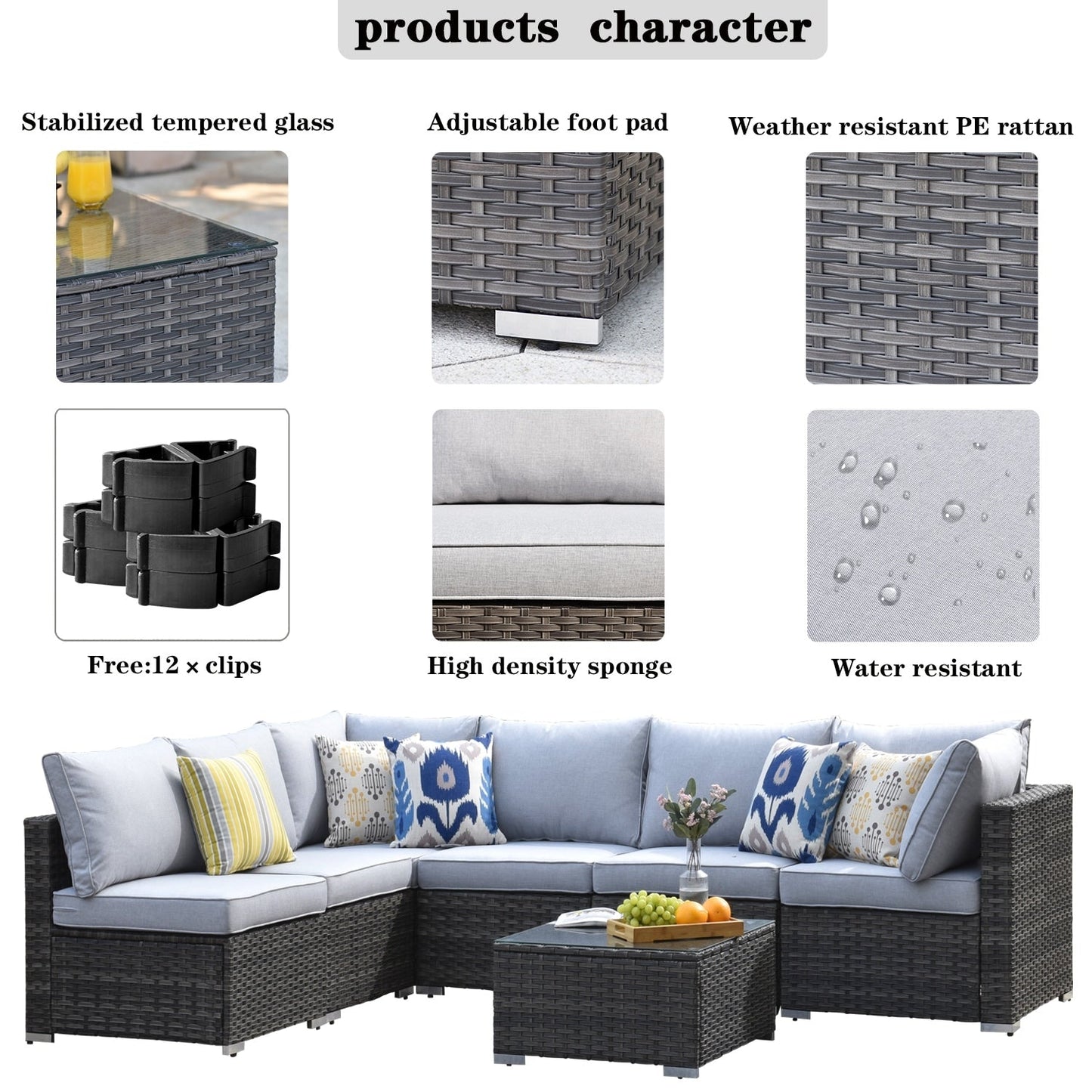 OVIOS Deep Seat Wicker 7-piece Sectional Set