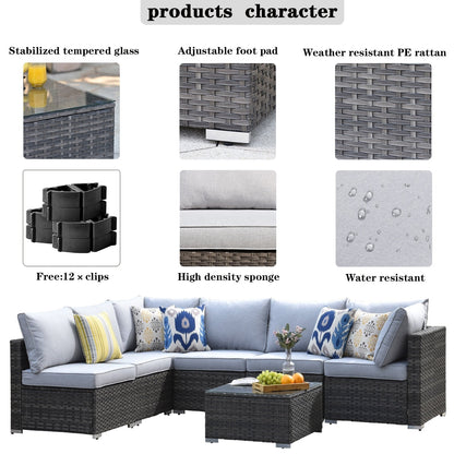 OVIOS Deep Seat Wicker 7-piece Sectional Set