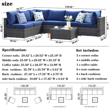 OVIOS Deep Seat Wicker 7-piece Sectional Set
