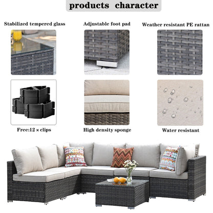 OVIOS Deep Seat Wicker 7-piece Sectional Set