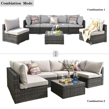 OVIOS Deep Seat Wicker 7-piece Sectional Set