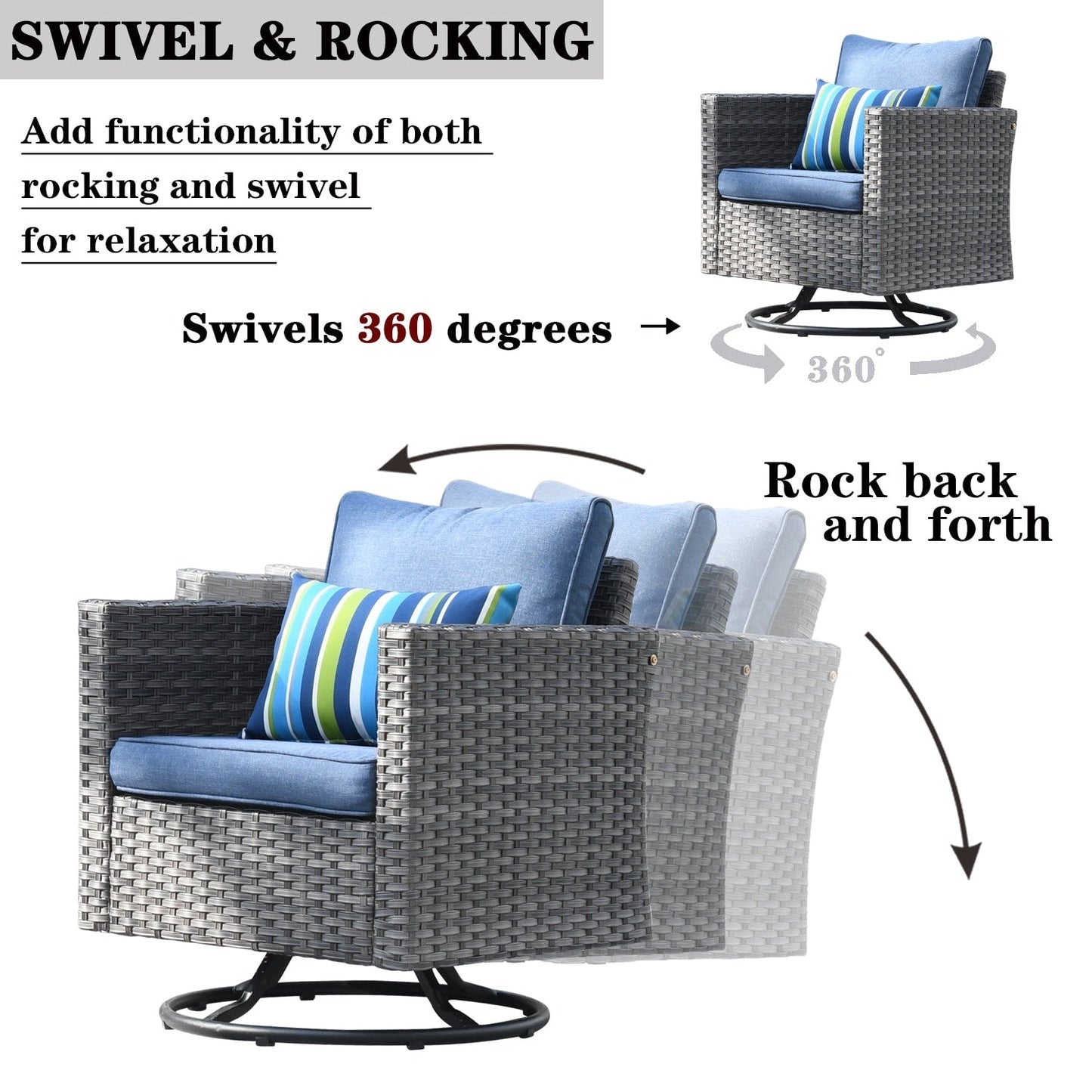OVIOS 7-piece Patio Furniture Wicker Set with Swivel Rocking Chairs