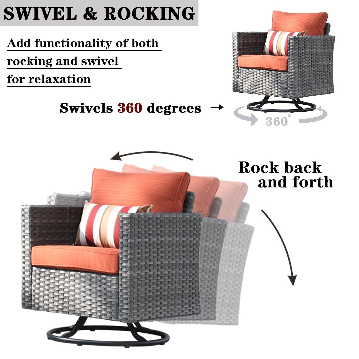 OVIOS 7-piece Patio Furniture Wicker Set with Swivel Rocking Chairs