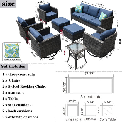 OVIOS 8-piece Patio Wicker Conversation Furniture Set with Swivel Chairs