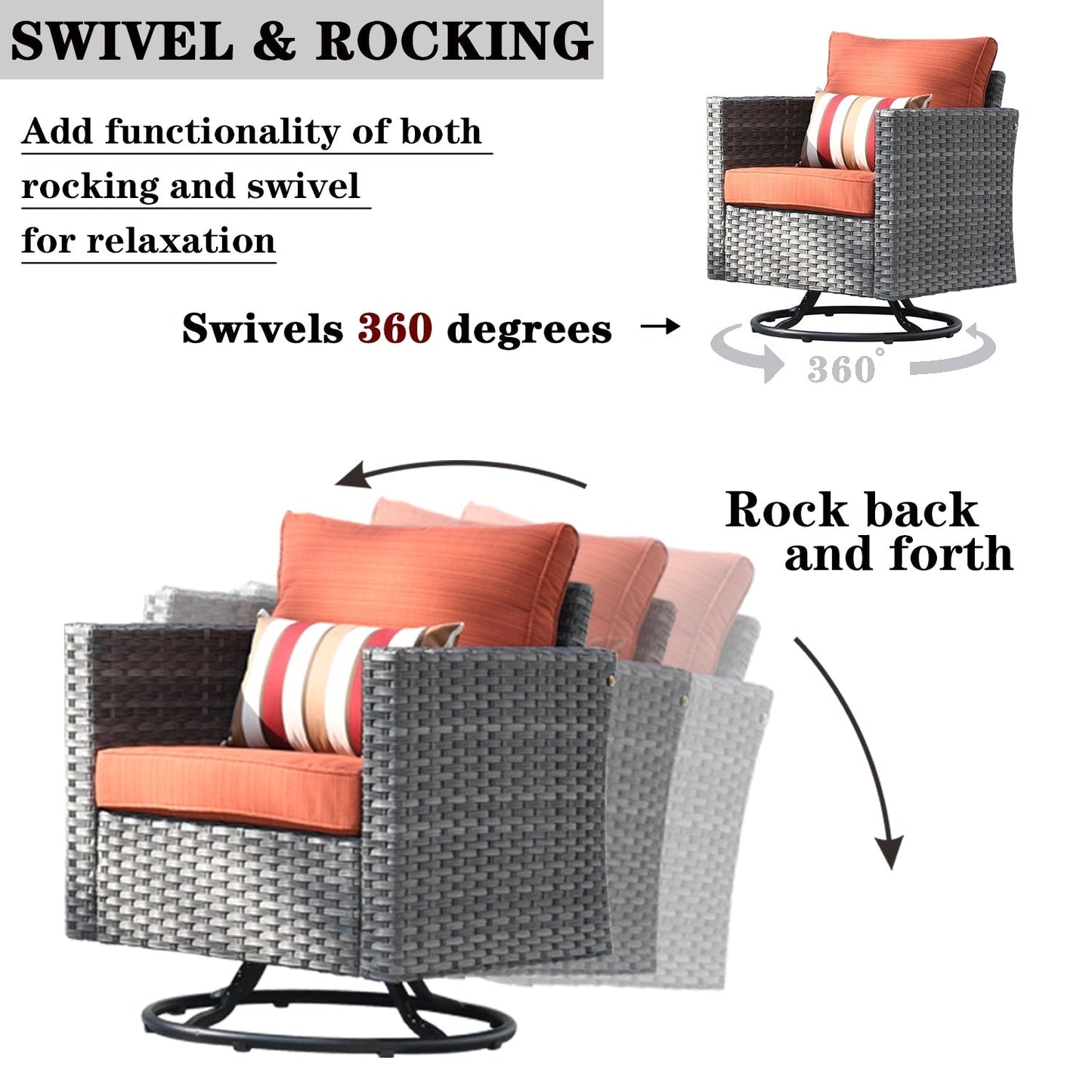 OVIOS 8-piece Patio Wicker Conversation Furniture Set with Swivel Chairs