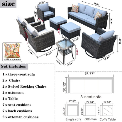 OVIOS 8-piece Patio Wicker Conversation Furniture Set with Swivel Chairs
