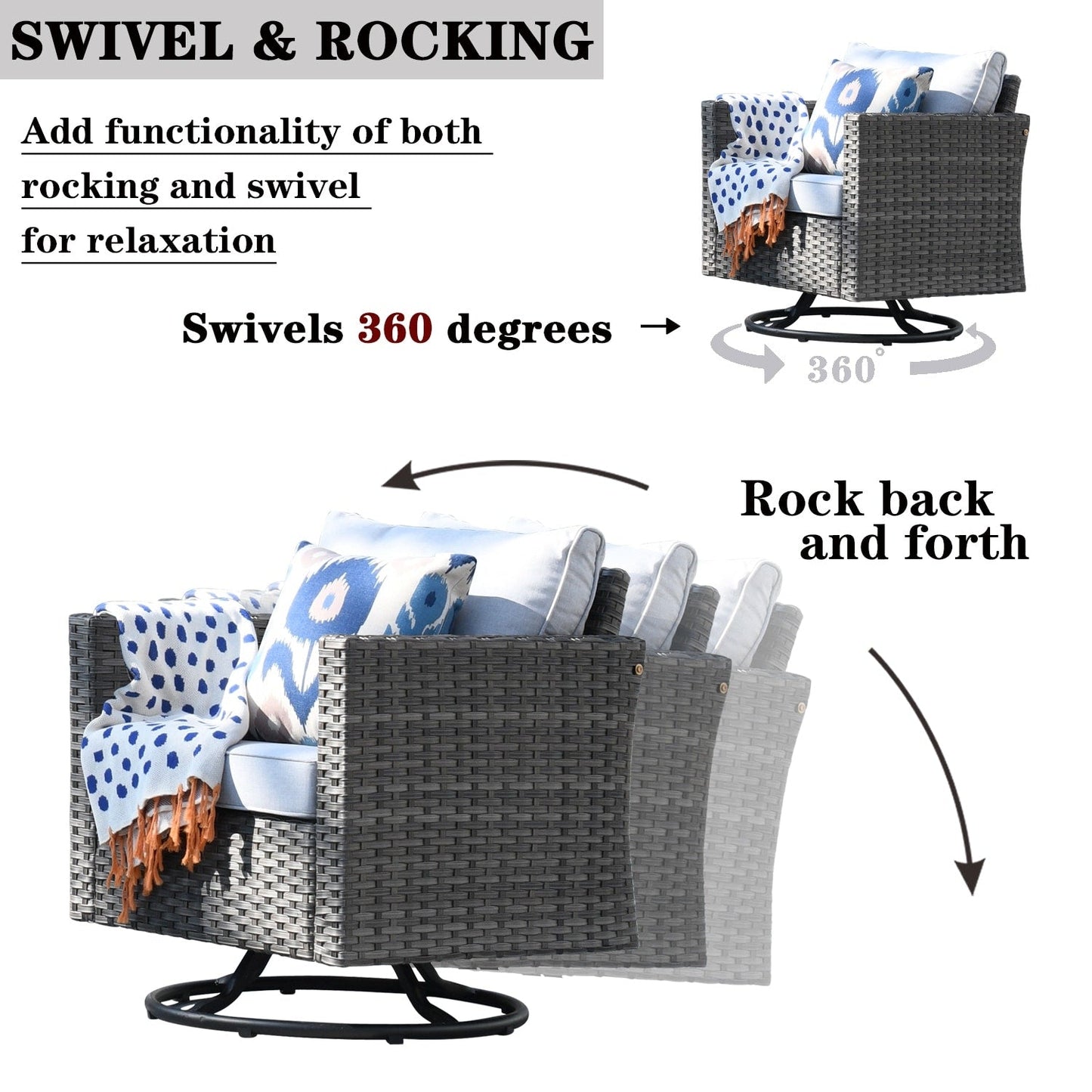 OVIOS 8-piece Patio Wicker Conversation Furniture Set with Swivel Chairs