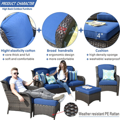 OVIOS 5-piece Patio Wicker High Back Conversation Set