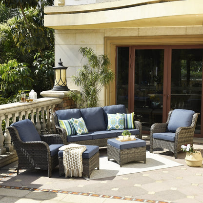 OVIOS 5-piece Patio Wicker High Back Conversation Set