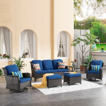 OVIOS 6-piece Patio Wicker Conversation Set with Swivel Chairs