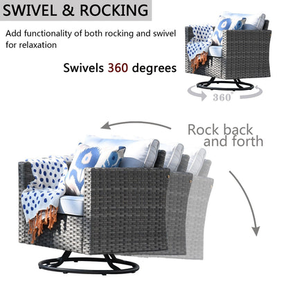 OVIOS 6-piece Patio Wicker Conversation Sofa Set with Swivel Rocking Chairs