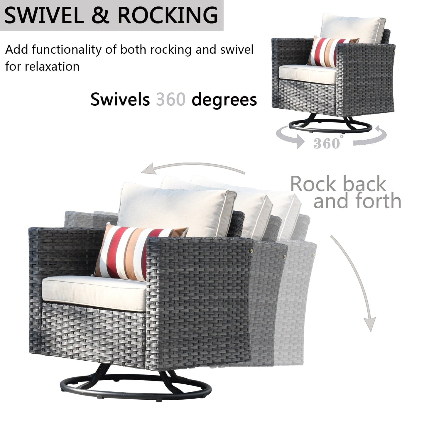OVIOS 6-piece Patio Wicker Conversation Sofa Set with Swivel Rocking Chairs