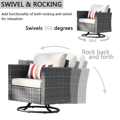 OVIOS 6-piece Patio Wicker Conversation Sofa Set with Swivel Rocking Chairs