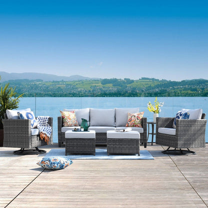 OVIOS 6-piece Patio Wicker Conversation Sofa Set with Swivel Rocking Chairs
