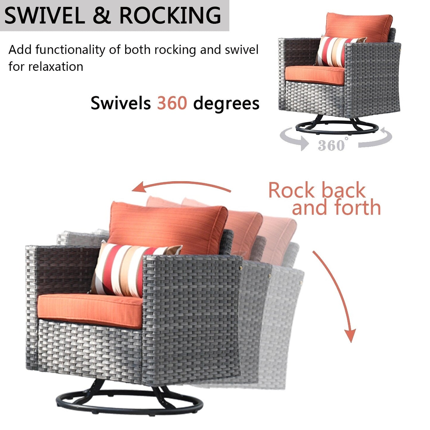 OVIOS 6-piece Patio Wicker Conversation Sofa Set with Swivel Rocking Chairs