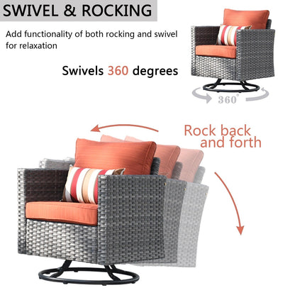 OVIOS 6-piece Patio Wicker Conversation Sofa Set with Swivel Rocking Chairs