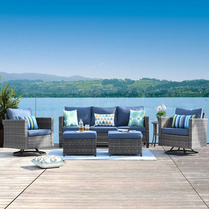 OVIOS 6-piece Patio Wicker Conversation Sofa Set with Swivel Rocking Chairs