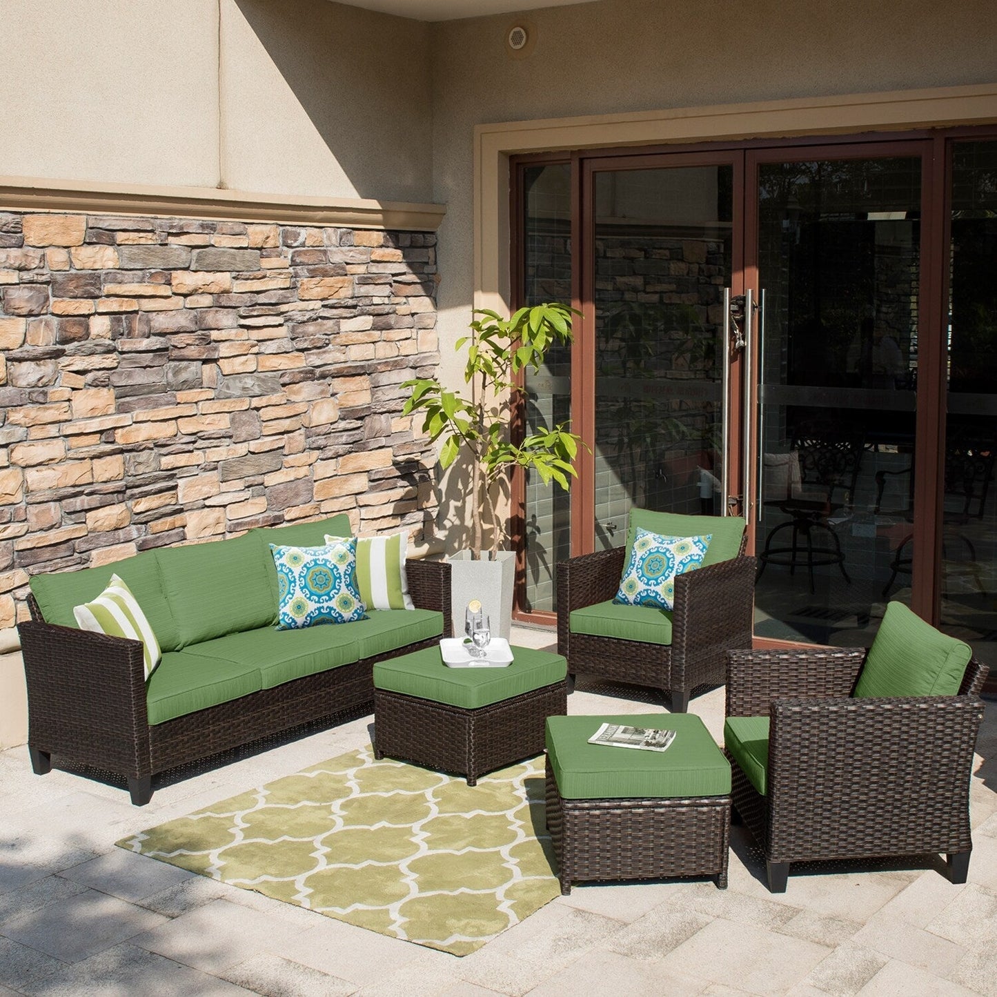 OVIOS 5-piece Patio Furniture Wicker Outdoor High-back Seating Set