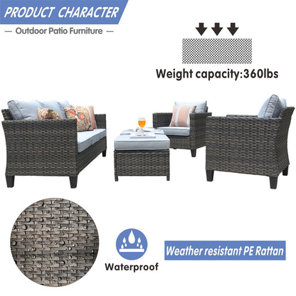 OVIOS 5-piece Patio Furniture Wicker Outdoor High-back Seating Set