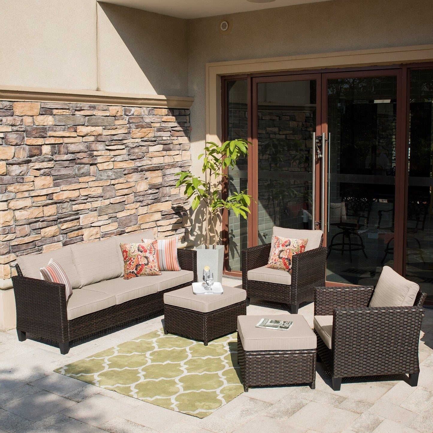 OVIOS 5-piece Patio Furniture Wicker Outdoor High-back Seating Set