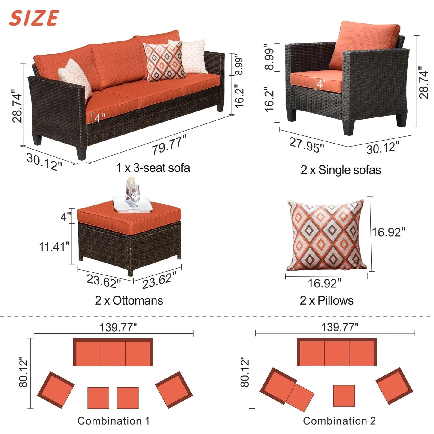 OVIOS 5-piece Patio Furniture Wicker Outdoor High-back Seating Set