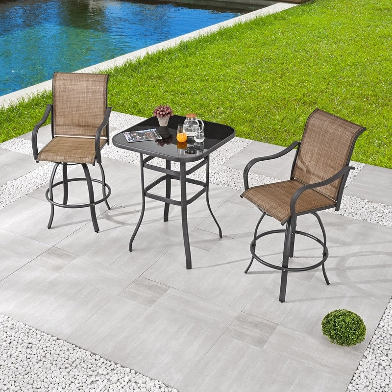 Patio Festival 3-Piece Outdoor Metal Bar Height Swivel Bistro Set