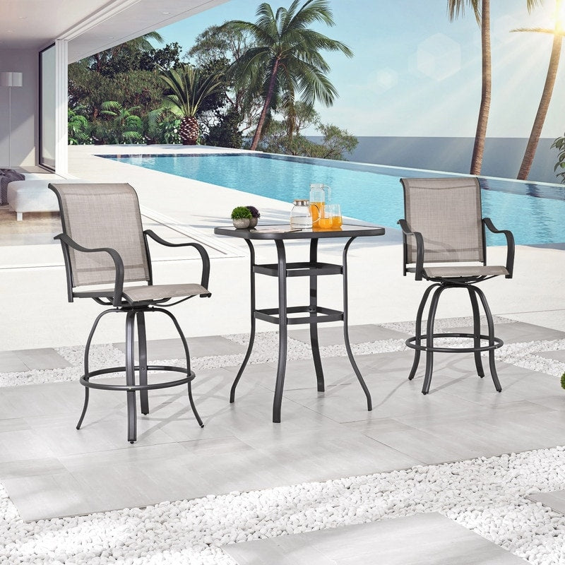 Patio Festival 3-Piece Outdoor Metal Bar Height Swivel Bistro Set