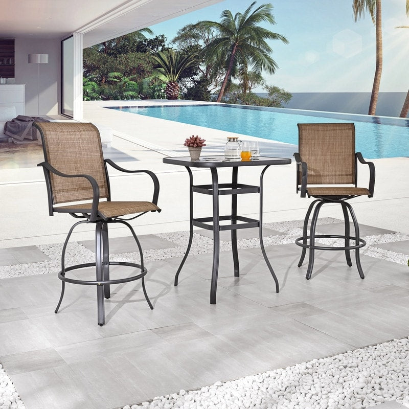 Patio Festival 3-Piece Outdoor Metal Bar Height Swivel Bistro Set