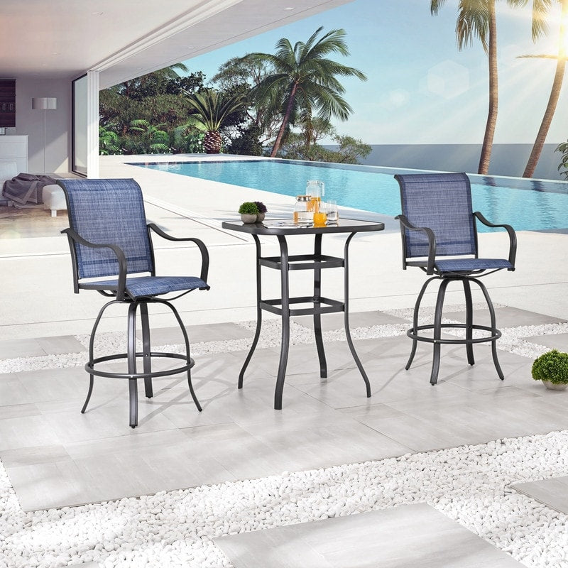 Patio Festival 3-Piece Outdoor Metal Bar Height Swivel Bistro Set