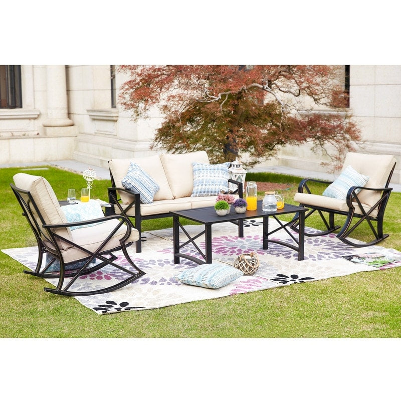 PATIO FESTIVAL 5-Piece Outdoor Loveseat and Rocker Conversation Set