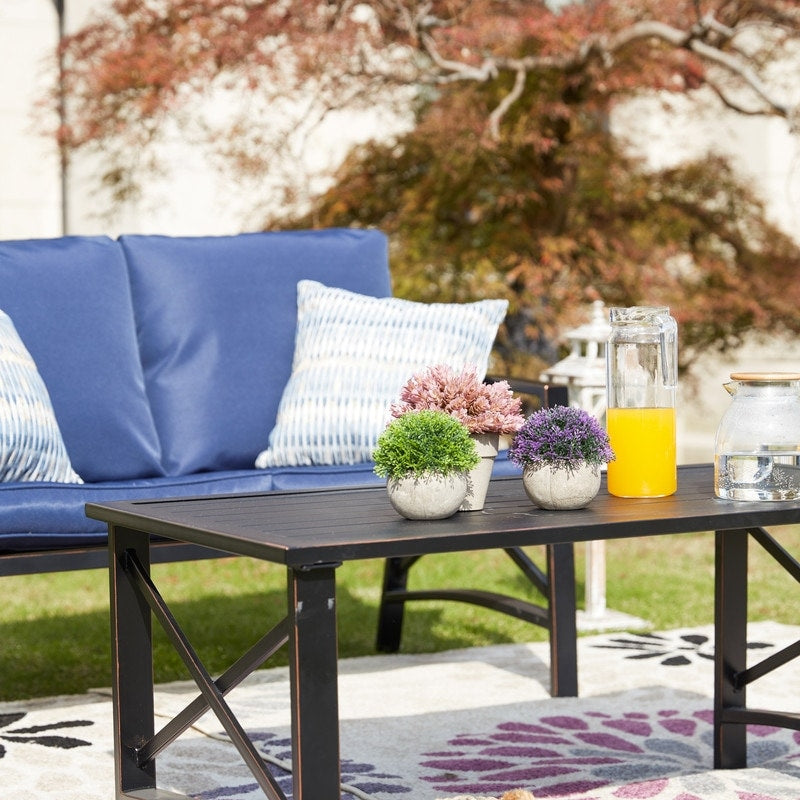PATIO FESTIVAL 5-Piece Outdoor Loveseat and Rocker Conversation Set