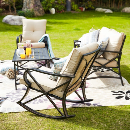 PATIO FESTIVAL 5-Piece Outdoor Loveseat and Rocker Conversation Set