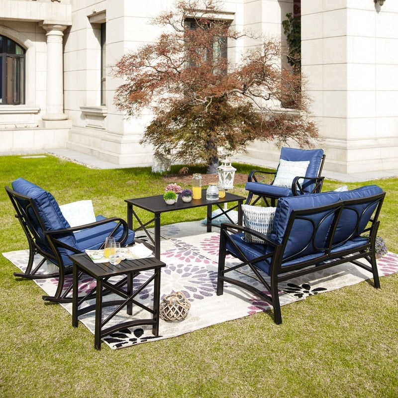 PATIO FESTIVAL 5-Piece Outdoor Loveseat and Rocker Conversation Set