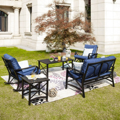 PATIO FESTIVAL 5-Piece Outdoor Loveseat and Rocker Conversation Set