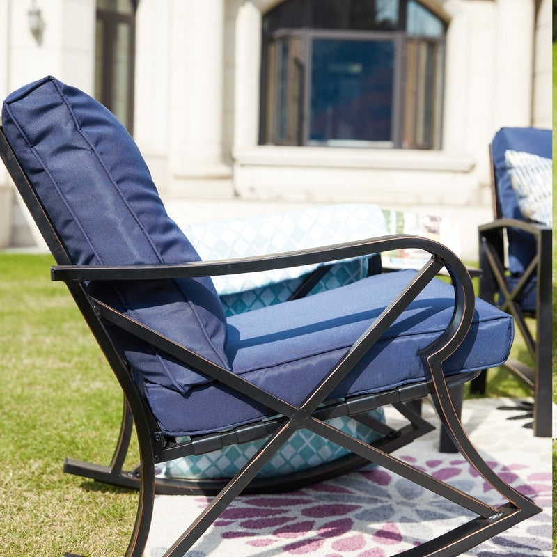 PATIO FESTIVAL 5-Piece Outdoor Loveseat and Rocker Conversation Set
