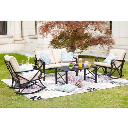 PATIO FESTIVAL 5-Piece Outdoor Loveseat and Rocker Conversation Set