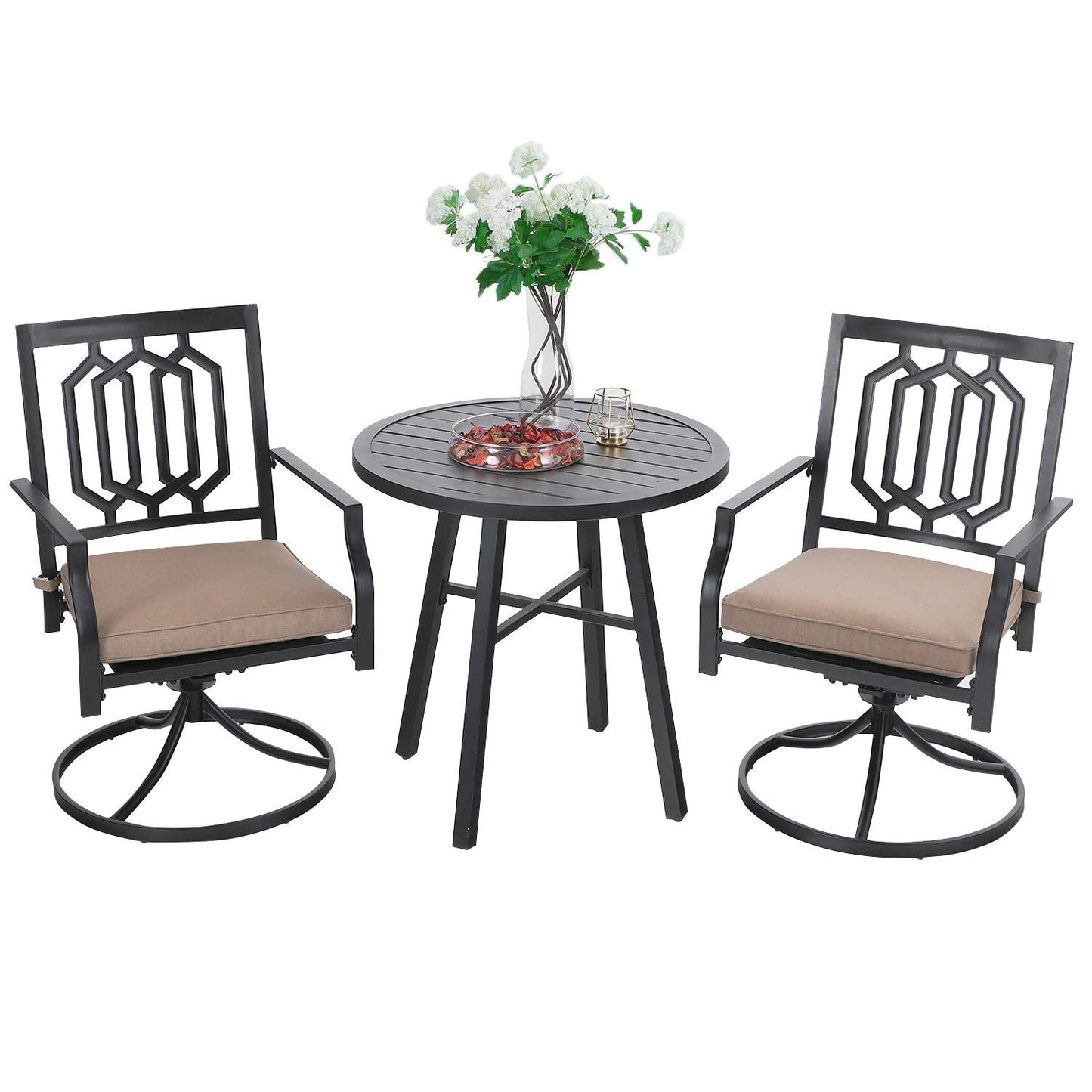 MAISON ARTS 3 Pieces Patio Bistro Set Patio Furniture Dining Sets, 2 Swivel Chairs with Cushions and 1 Round Coffee Table