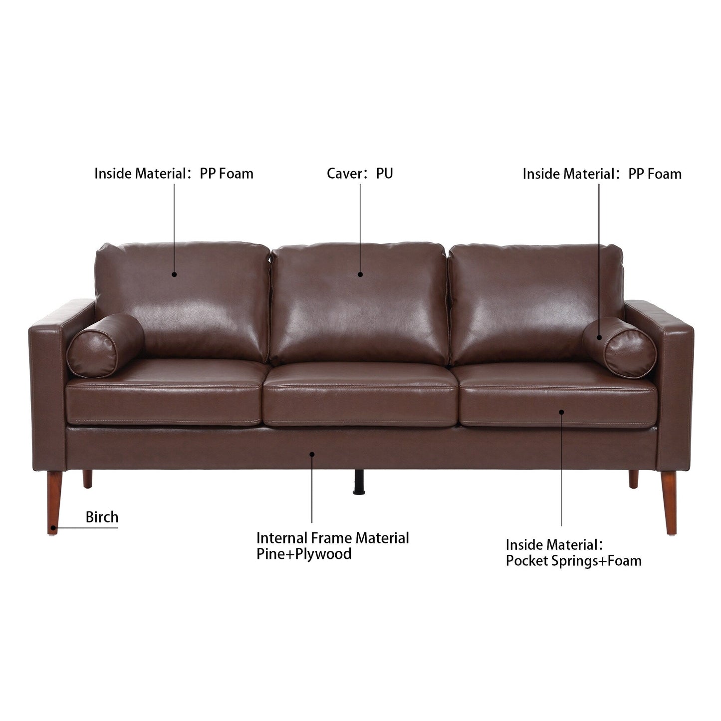 PU 3-seater Sofa with Iron Wood Structure