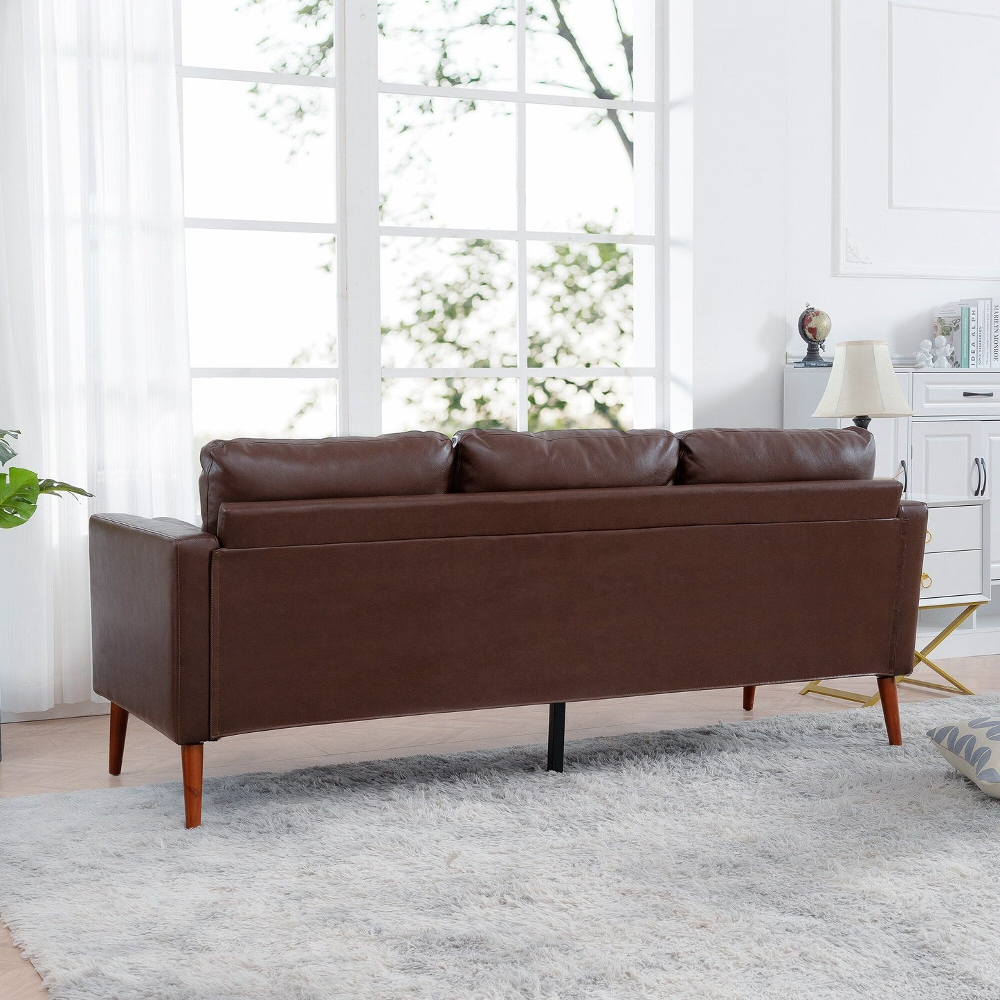 PU 3-seater Sofa with Iron Wood Structure