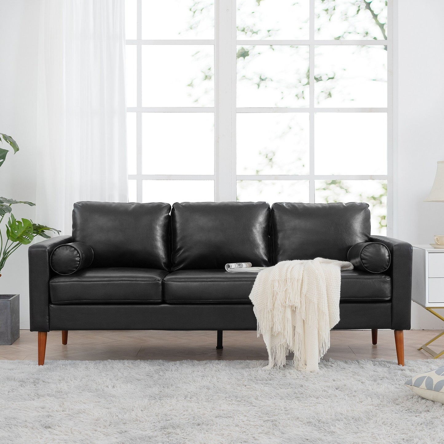 PU 3-seater Sofa with Iron Wood Structure