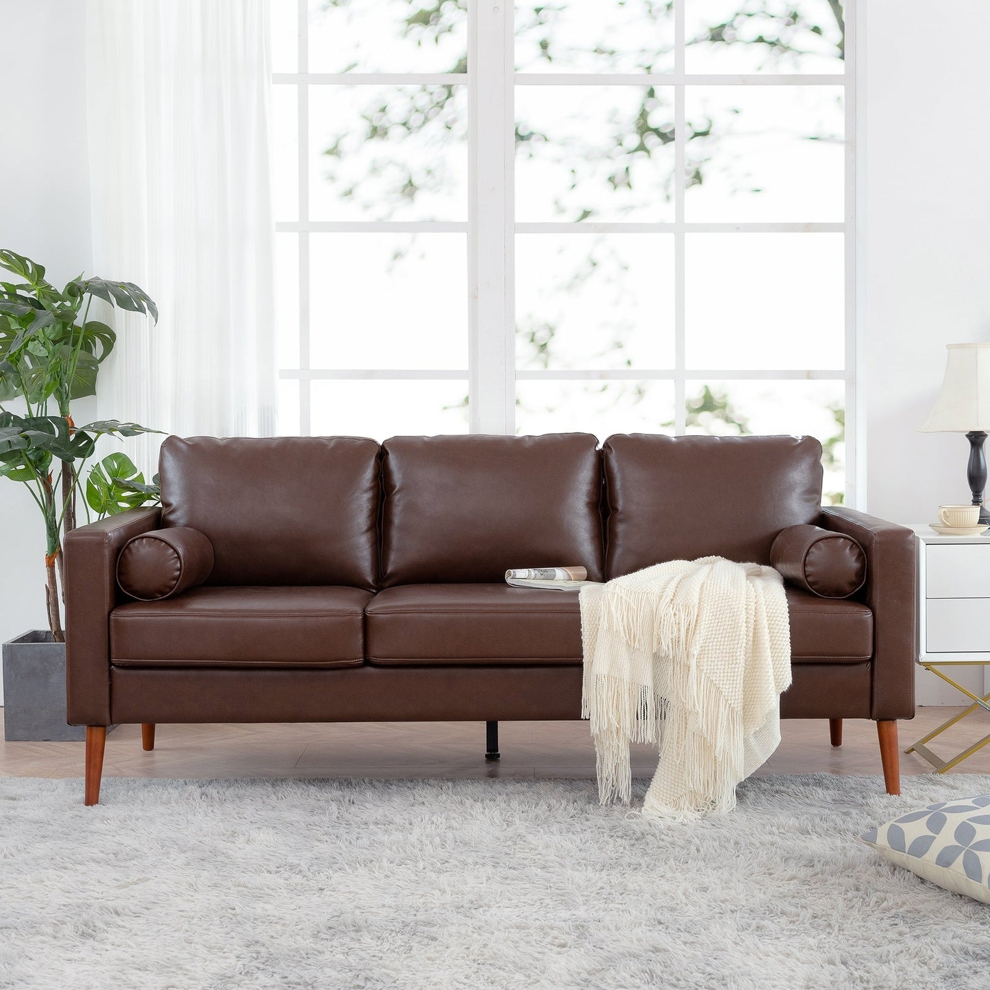 PU 3-seater Sofa with Iron Wood Structure