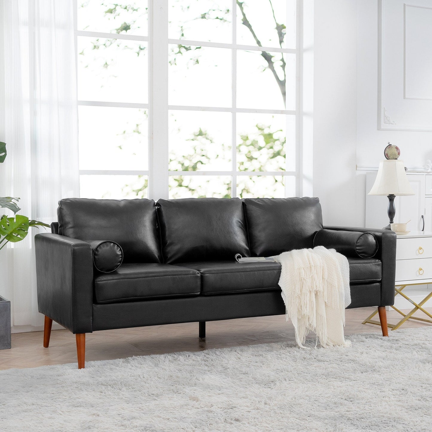 PU 3-seater Sofa with Iron Wood Structure