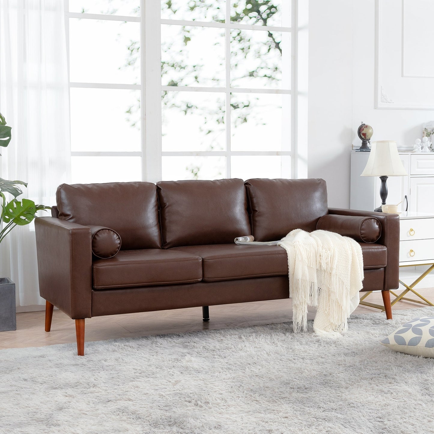 PU 3-seater Sofa with Iron Wood Structure