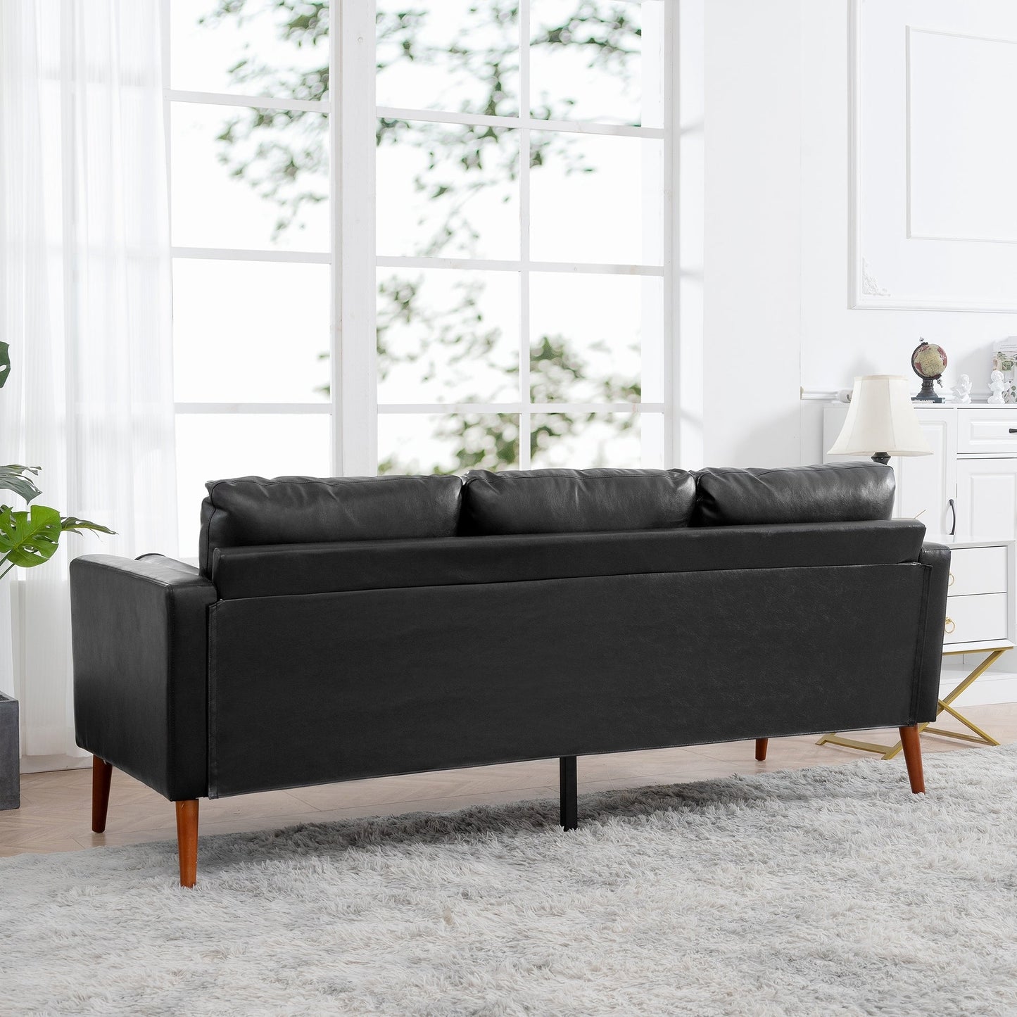 PU 3-seater Sofa with Iron Wood Structure